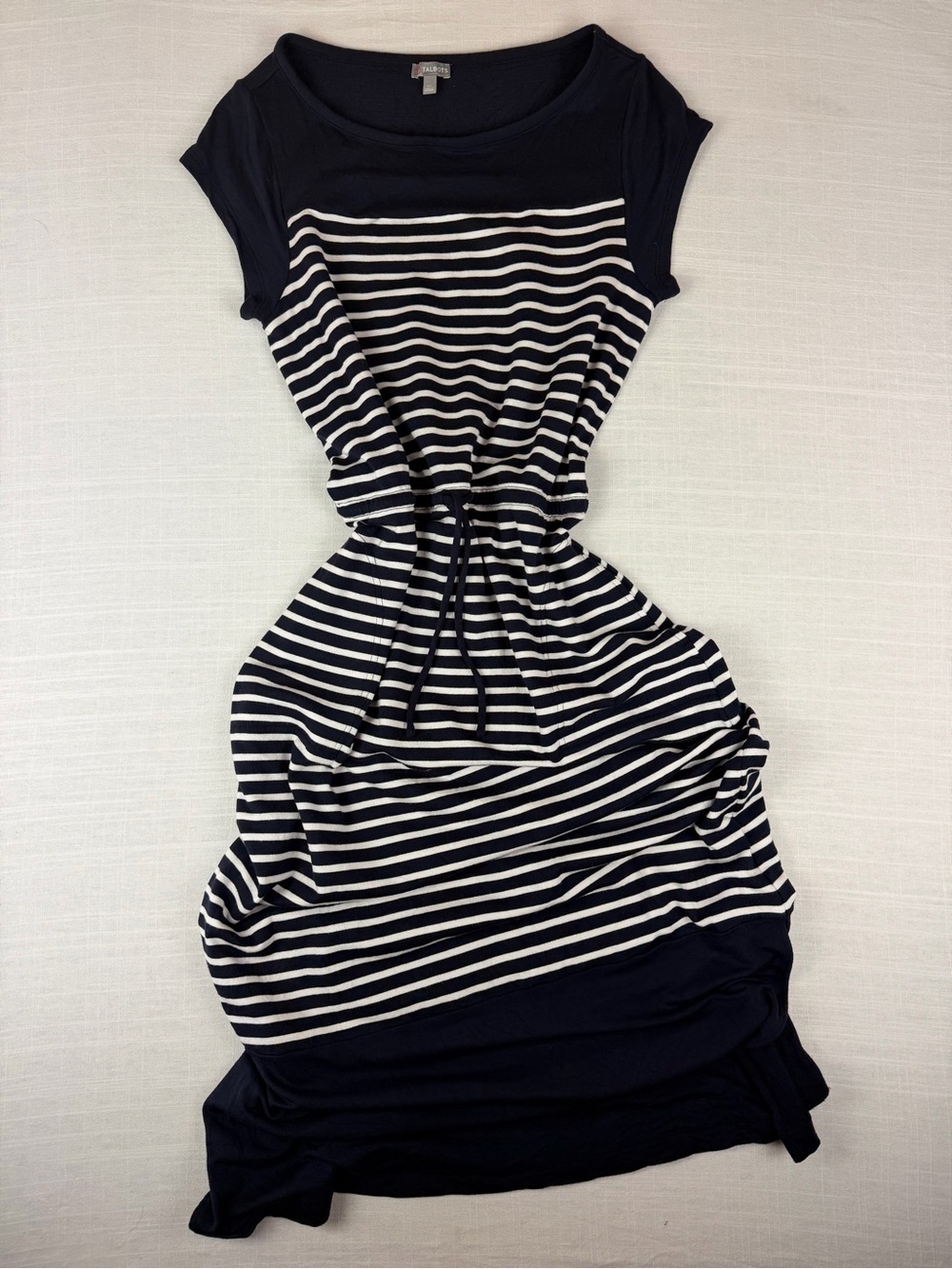 Talbots Navy and White Striped Midi Dress